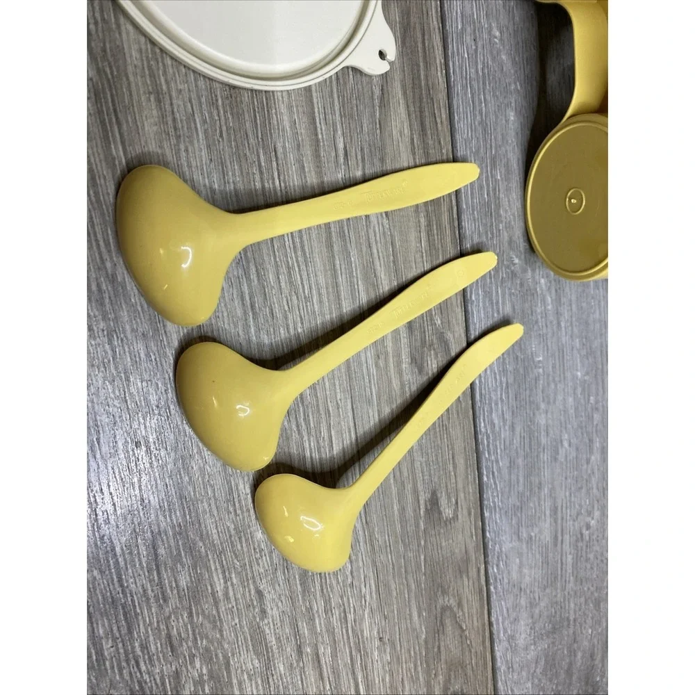 Vintage Tupperware Gold and Almond Condement Caddy Set w/ Cups, Lids & Spoons